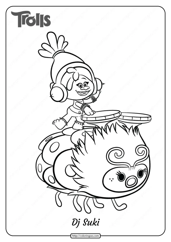 Free Printable Trolls Dj Suki Pdf Coloring Page 1 free printable dj suki pdf coloring page