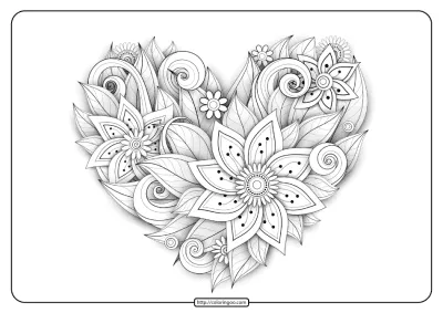 Free Printable Flower Heart Pdf Coloring Page