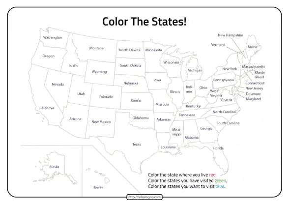 Printable Geography Color The States in U.S Worksheet 1 free printable geography color the states in usa worksheet