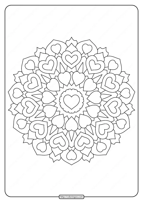 free printable heart mandala pdf coloring page