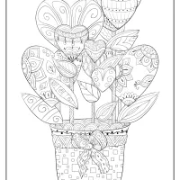 free printable hearts in a flower pot coloring pages