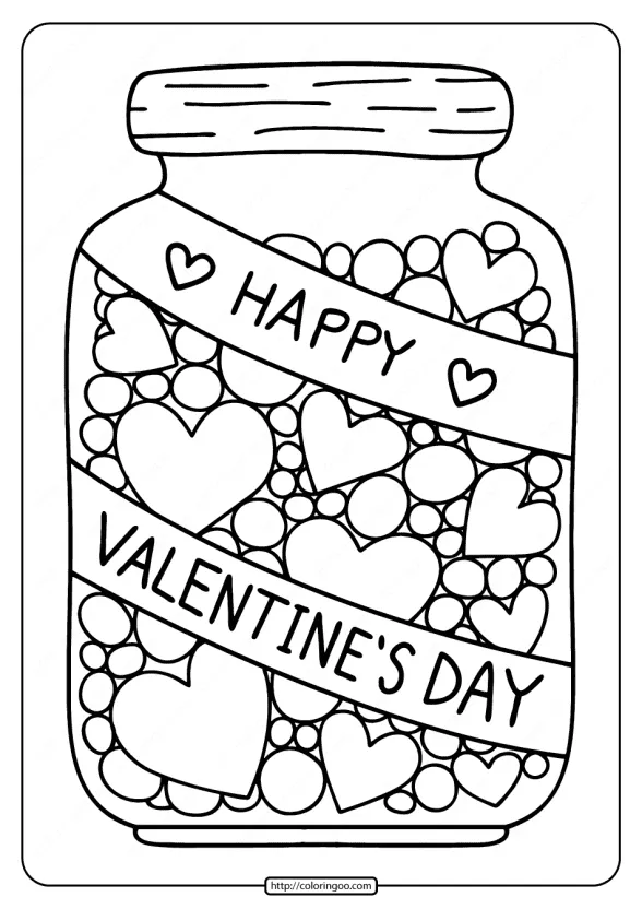 Free Printable Hearts in a Jar Coloring Page 1 free printable hearts in a jar coloring pages