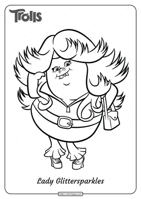 Free Trolls Lady Glitter Sparkles Pdf Coloring Page