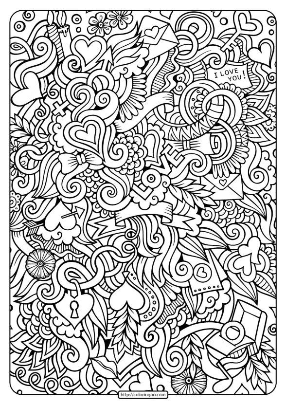 Free Printable Love Doodle Pdf Coloring Page 1 free printable love doodle coloring pages