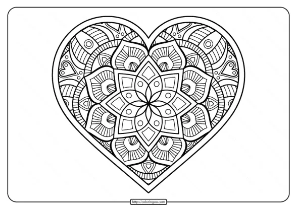 Free Printable Mandala Heart Pdf Coloring Page 1 free printable mandala heart pdf coloring page