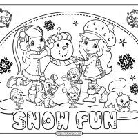 free printable snow fun strawbery shortcake coloring