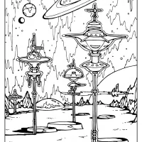 free printable space city pdf coloring page