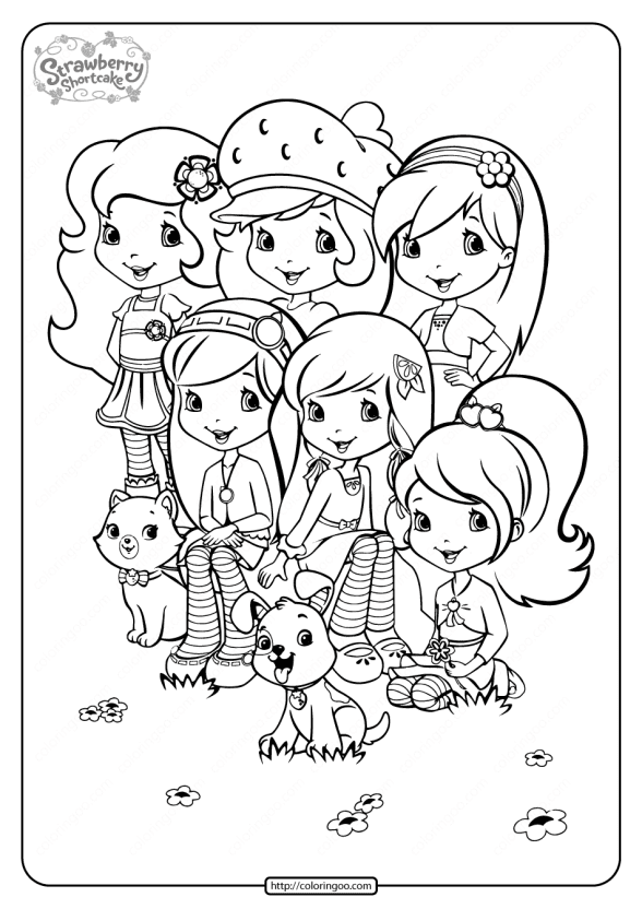 printable strawberry shortcake and friends coloring page