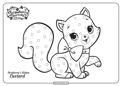 Strawberry’s Cute Kitten Custard Pdf Coloring Page