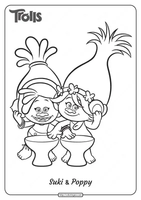 Free Trolls Suki and Poppy Pdf Coloring Page