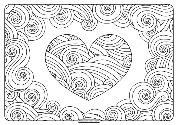 Free Printable Swirly Hearts Pdf Coloring Page 1 free printable swirly heart pdf coloring page