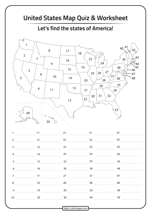 Free Printable United States Map Quiz and Worksheet 1 free printable united states map quiz and worksheet