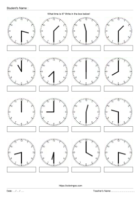 Free Printable What Time Is It Exercise Worksheet 01