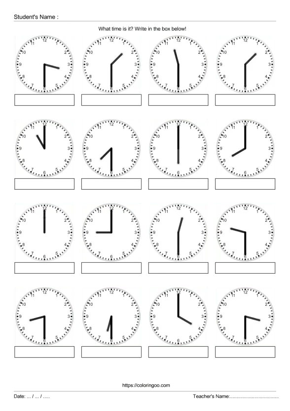 free printable what time is it exercise worksheet 01