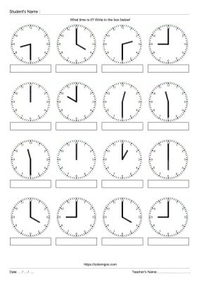 Free Printable What Time Is It Exercise Worksheet 02