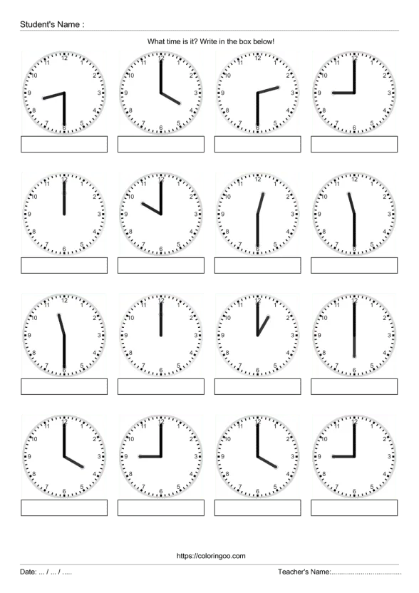 free printable what time is it exercise worksheet 02