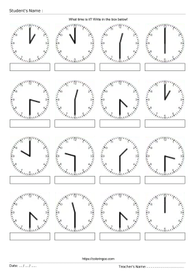 Free Printable What Time Is It Exercise Worksheet 03