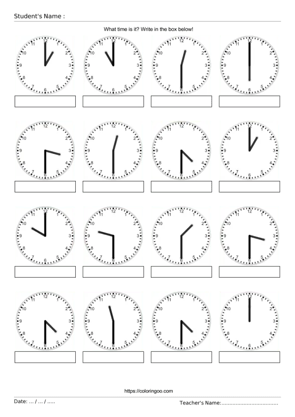 free printable what time is it exercise worksheet 03