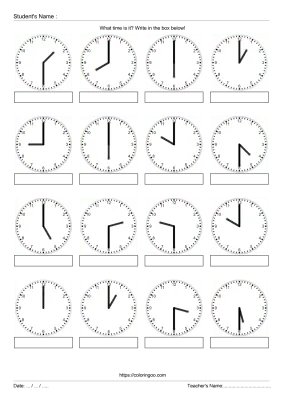 Free Printable What Time Is It Exercise Worksheet 04