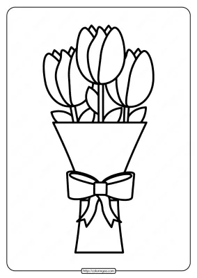 Printable Bouquet of Tulips Pdf Coloring Page