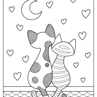 printable cats in love pdf coloring page