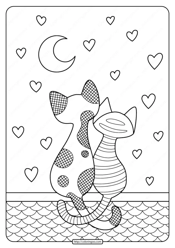 Printable Cats in Love Pdf Coloring Page 1 printable cats in love pdf coloring page