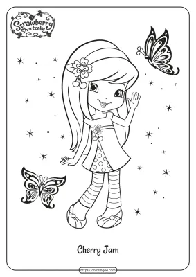 Printable Cherry Jam and Butterflies Coloring Page