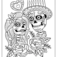 printable day of the dead couple adult coloring page
