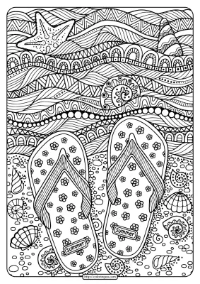 Printable Flip Flops on Beach Pdf Coloring Page