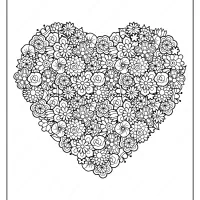printable floral heart pdf coloring page
