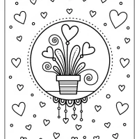 printable hearts in flower pot coloring page
