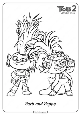 Printable Trolls 2 Barb and Poppy Pdf Coloring Page