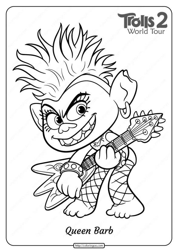 printable trolls 2 quenn barb pdf coloring page