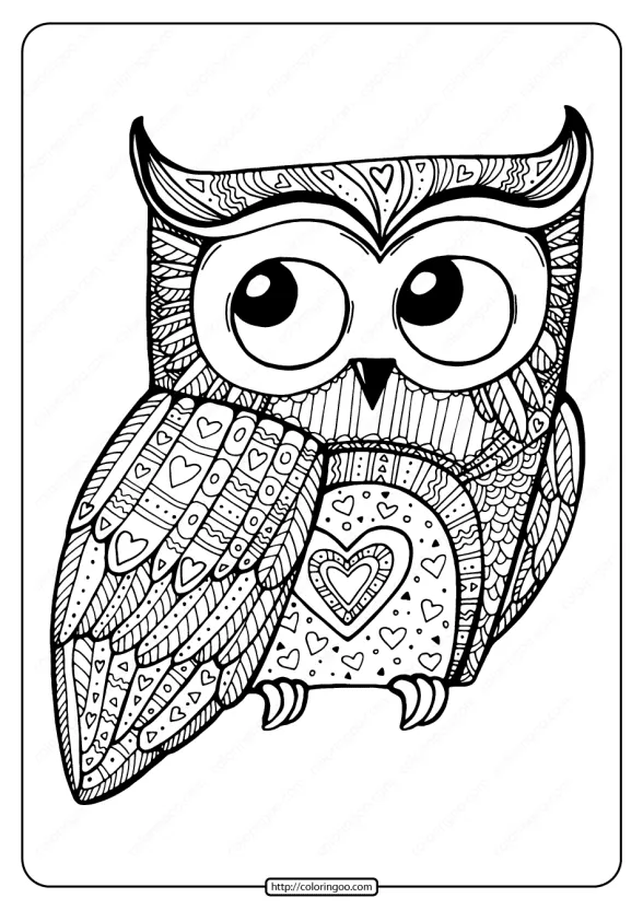 Printable Valentine Owl Pdf Coloring Page 1 printable valentine owl pdf coloring page