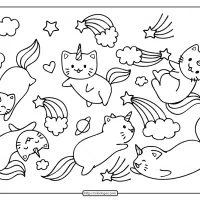 free printable caticorns and rainbows coloring page