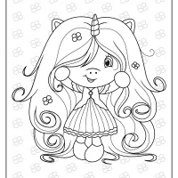 free printable cute girl unicorn pdf coloring page