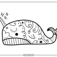 free printable cute narwhal pdf coloring page