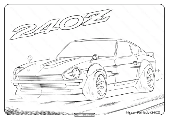 Free Printable Nissan 240Z Fairlady Coloring Page 1 free printable nissan 240z fairlady coloring page
