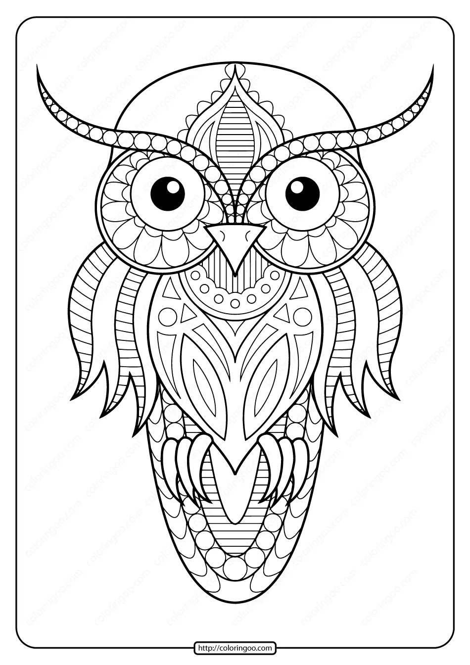 free printable owl animal coloring page