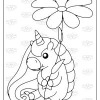 free printable unicorn holding a flower coloring page