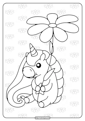 Printable Unicorn Holding a Flower Coloring Page