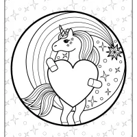 free printable unicorn holding a heart coloring page