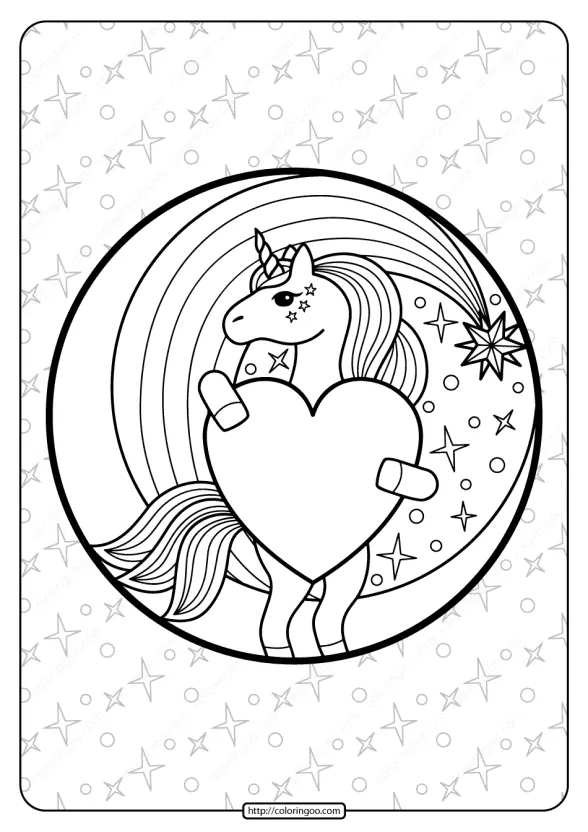 Printable Unicorn Holding a Heart Coloring Page 1 free printable unicorn holding a heart coloring page