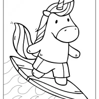 free printable unicorn surfer pdf coloring page