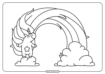 Printable Unicorn with A Rainbow Coloring Page