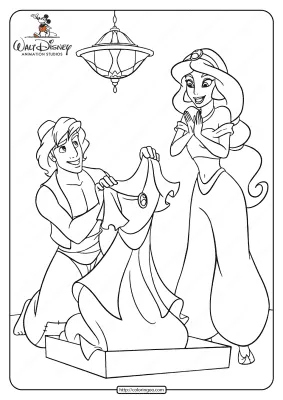 Printable Aladdin and Jasmine Pdf Coloring Page