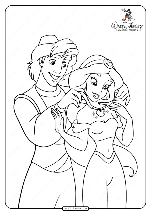 Printable Aladdin and Princess Jasmine Coloring Page 1 printable aladdin and princess jasmine coloring page