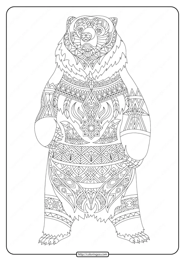Printable illustration Bear Adult Coloring Page 1 printable illustration bear adult coloring page
