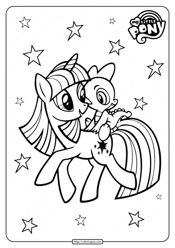 Printable MLP Twilight Sparkle Spike Coloring Page 1 printable mlp twilight sparkle and spike coloring page