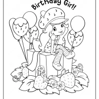 printable strawberry shortcake birthday girl coloring page